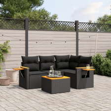  5 részes fekete polyrattan kerti kanapészett párnákkal kerti bútor
