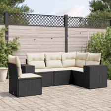 5 részes fekete polyrattan kerti kanapészett párnákkal kerti bútor