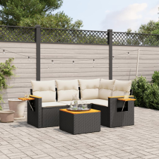  5 részes fekete polyrattan kerti kanapészett párnákkal kerti bútor
