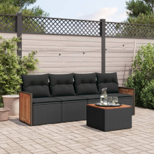 5 részes fekete polyrattan kerti kanapészett párnákkal kerti bútor