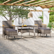 5 részes szürke polyrattan és edzett üveg kerti étkezőgarnitúra kerti bútor