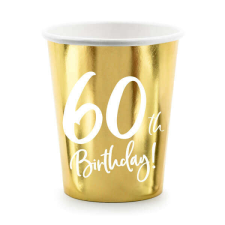 60. Happy Birthday papírpohár - 6 darabos - arany színű party kellék