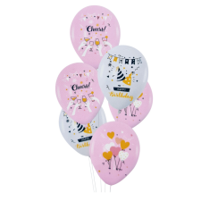  6 darabos latex lufi szett – Happy Birthday – Rózsaszín és fehér party kellék