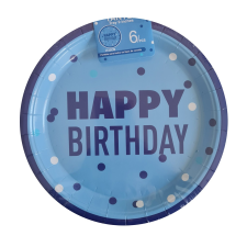  6 darabos papír tányér – Happy Birthday – Kék mintás szalvéta