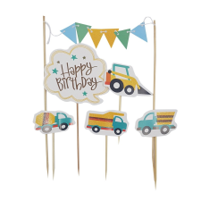  6 darabos torta dekoráció, torta beszúró – Happy Birthday – Munkagépek, autók party kellék