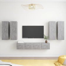 6 részes betonszürke szerelt fa TV-szekrényszett bútor