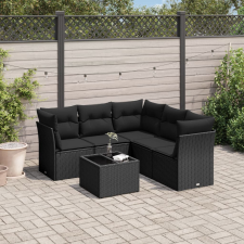 6 részes fekete polyrattan kerti ülőgarnitúra párnákkal kerti bútor