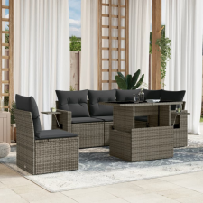  6 részes szürke polyrattan kerti ülőgarnitúra párnákkal kerti bútor
