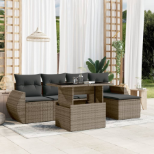  6 részes szürke polyrattan kerti ülőgarnitúra párnákkal kerti bútor
