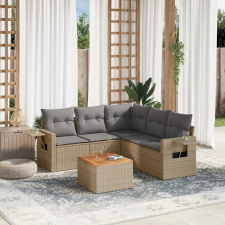 6 részes vegyes bézs polyrattan kerti ülőgarnitúra párnákkal kerti bútor