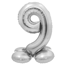 72 cm-es talpas fólia szám lufi – Ezüst – 9 party kellék