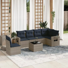  7 db szürke polyrattan kerti kanapégarnitúra párnákkal kerti bútor