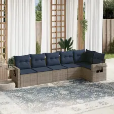  7 db szürke polyrattan kerti kanapégarnitúra párnákkal kerti bútor