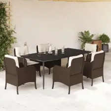  7-részes barna polyrattan kerti étkezőgarnitúra párnával kerti bútor