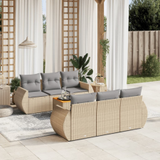  7 részes bézs polyrattan kerti ülőgarnitúra párnákkal kerti bútor