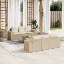  7 részes bézs polyrattan kerti ülőgarnitúra párnákkal kerti bútor