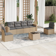  7 részes bézs polyrattan kerti ülőgarnitúra párnákkal kerti bútor