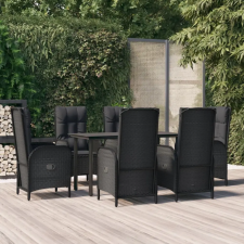  7 részes fekete polyrattan kerti étkezőgarnitúra párnával kerti bútor