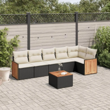  7 részes fekete polyrattan kerti ülőgarnitúra párnával kerti bútor