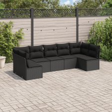  7 részes fekete polyrattan kerti ülőgarnitúra párnával kerti bútor