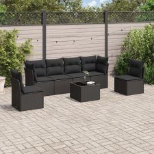 7 részes fekete polyrattan kerti ülőgarnitúra párnával kerti bútor