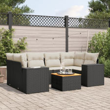 7 részes fekete polyrattan kerti ülőgarnitúra párnával kerti bútor