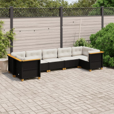  7 részes fekete polyrattan kerti ülőgarnitúra párnával kerti bútor