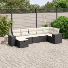  7 részes fekete polyrattan kerti ülőgarnitúra párnával kerti bútor