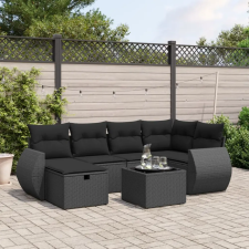  7 részes fekete polyrattan kerti ülőgarnitúra párnával kerti bútor