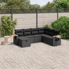  7 részes fekete polyrattan kerti ülőgarnitúra párnával kerti bútor