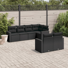 7 részes fekete polyrattan kerti ülőgarnitúra párnával kerti bútor