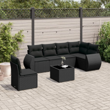 7 részes fekete polyrattan kerti ülőgarnitúra párnával kerti bútor