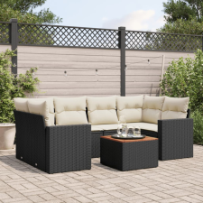 7 részes fekete polyrattan kerti ülőgarnitúra párnával kerti bútor