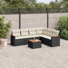7 részes fekete polyrattan kerti ülőgarnitúra párnával kerti bútor