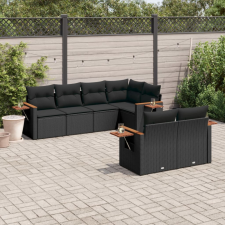 7 részes fekete polyrattan kerti ülőgarnitúra párnával kerti bútor