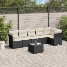  7 részes fekete polyrattan kerti ülőgarnitúra párnával kerti bútor
