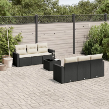  7 részes fekete polyrattan kerti ülőgarnitúra párnával kerti bútor