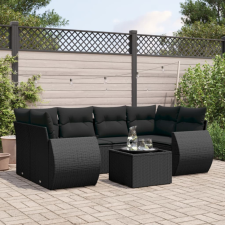 7 részes fekete polyrattan kerti ülőgarnitúra párnával kerti bútor
