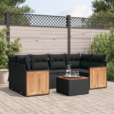 7 részes fekete polyrattan kerti ülőgarnitúra párnával kerti bútor