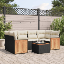 7 részes fekete polyrattan kerti ülőgarnitúra párnával kerti bútor