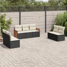  7 részes fekete polyrattan kerti ülőgarnitúra párnával kerti bútor