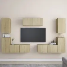  7 részes sonoma tölgy színű szerelt fa TV-szekrényszett bútor
