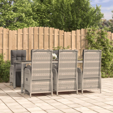 7 részes szürke polyrattan kerti étkezőgarnitúra párnával kerti bútor