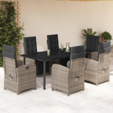 7 részes szürke polyrattan kerti étkezőgarnitúra párnával kerti bútor