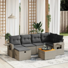  7 részes szürke polyrattan kerti ülőgarnitúra párnákkal kerti bútor