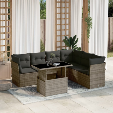  7 részes szürke polyrattan kerti ülőgarnitúra párnákkal kerti bútor