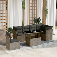  7 részes szürke polyrattan kerti ülőgarnitúra párnákkal kerti bútor