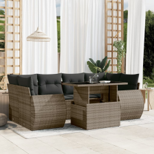  7 részes szürke polyrattan kerti ülőgarnitúra párnákkal kerti bútor