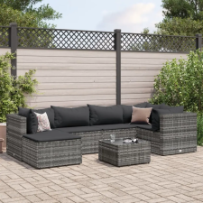  7 részes szürke polyrattan kerti ülőgarnitúra párnákkal kerti bútor