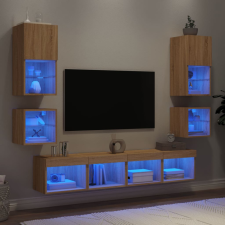 8 darab füstös tölgy színű szerelt fa TV-bútor LED-del bútor